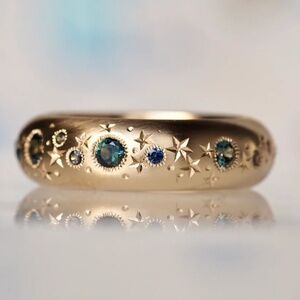 6mm high dome Montana Sapphire celestial band by Pieces Of Starr